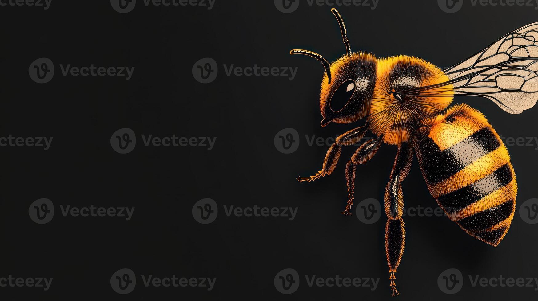 A detailed bee rests, showcasing its vibrant colors and delicate wings photo