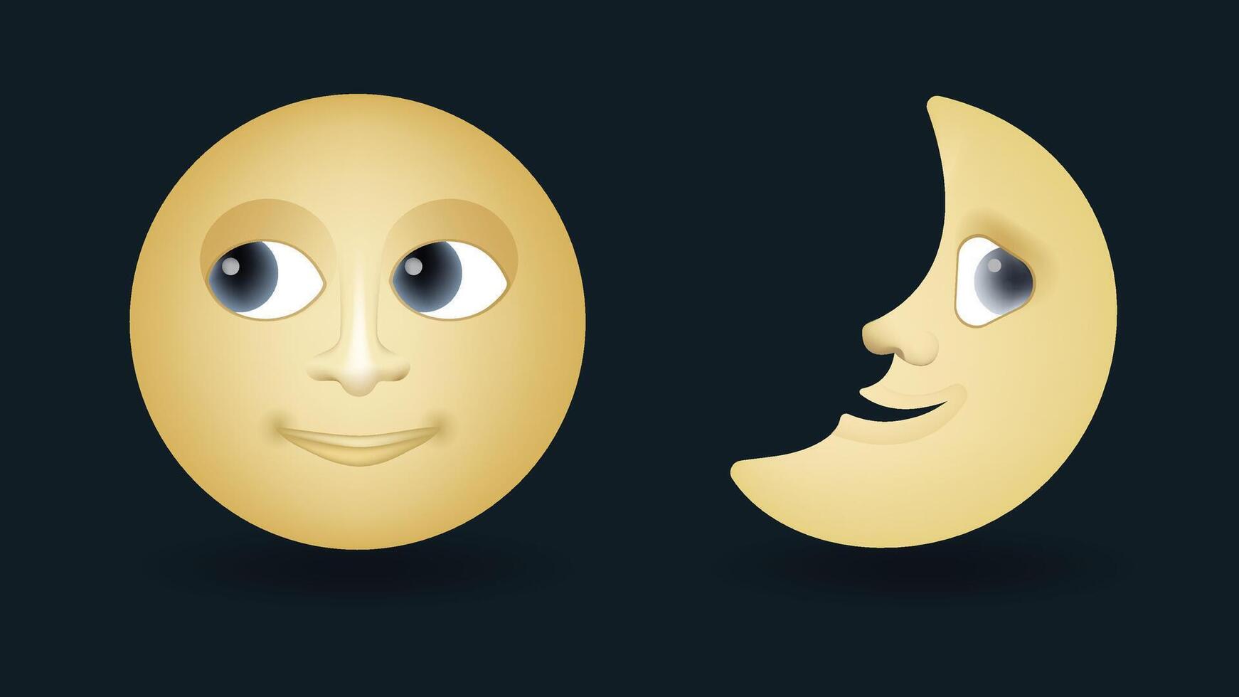 Half moon face emoji illustration isolated on dark background. Emoji set vector