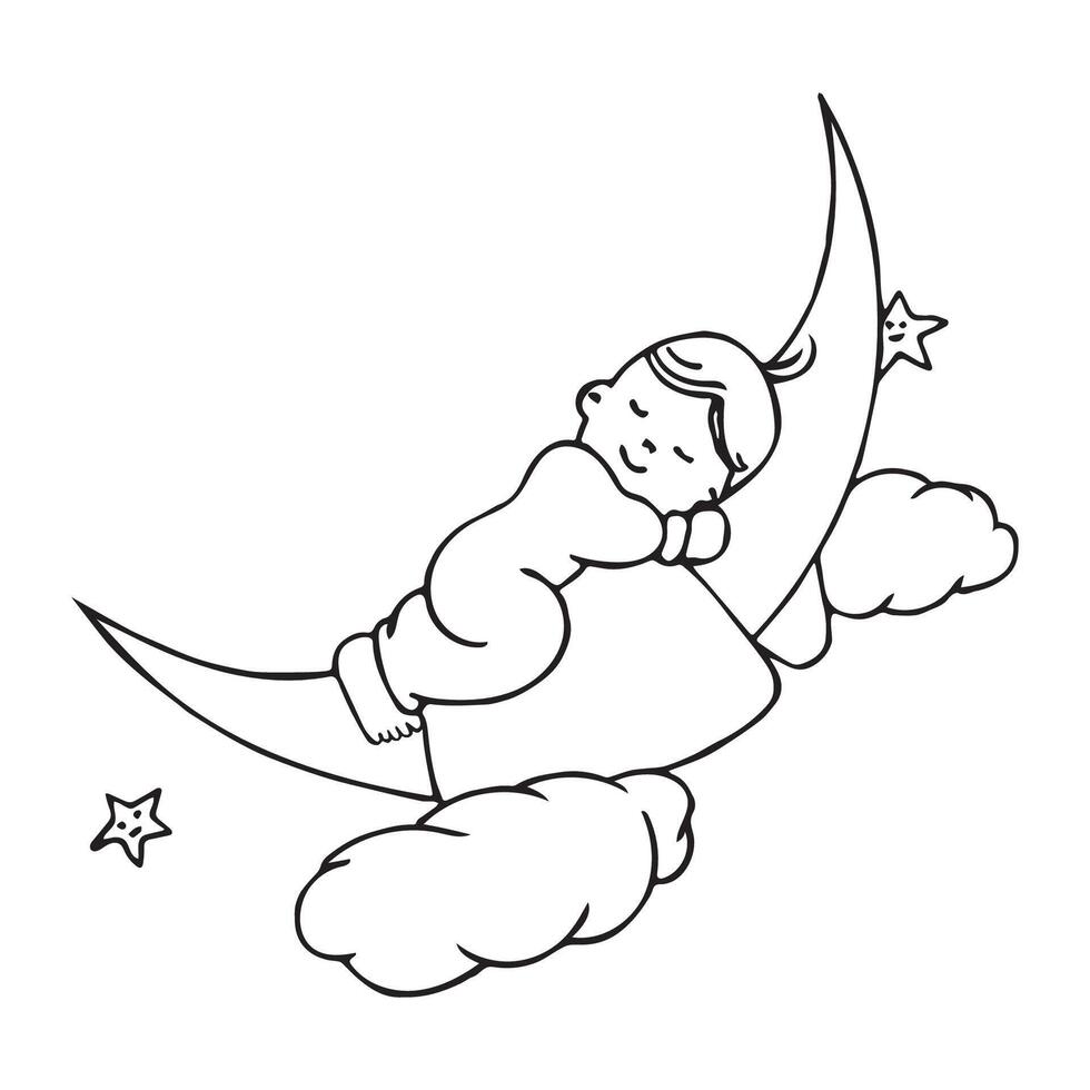 a baby sleeping on the moon vector