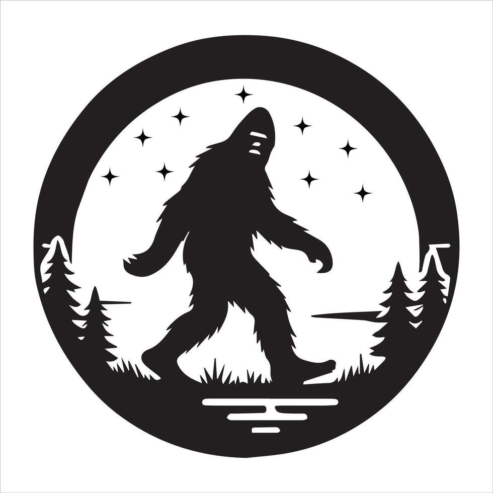 Bigfoot in the Moonlight - Mystical Wilderness Scene vector