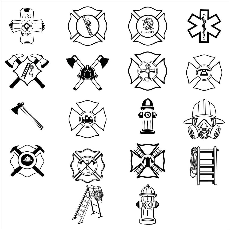 Fire Department Illustration and Firefighter Clipart Bundle vector