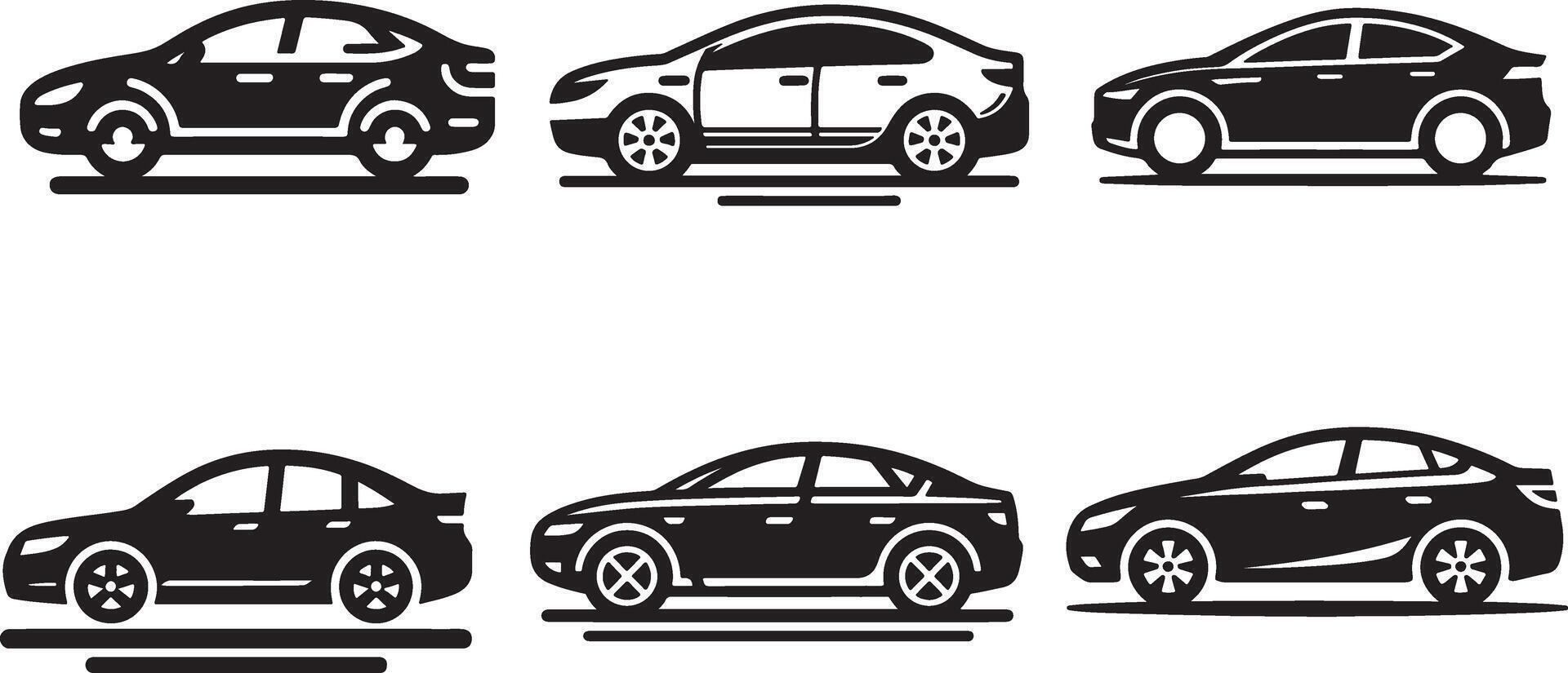 Set of Simple Black Silhouette Car Illustrations vector