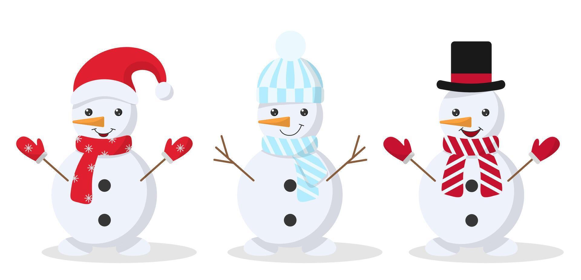 set of snowmen in a hat and scarf vector