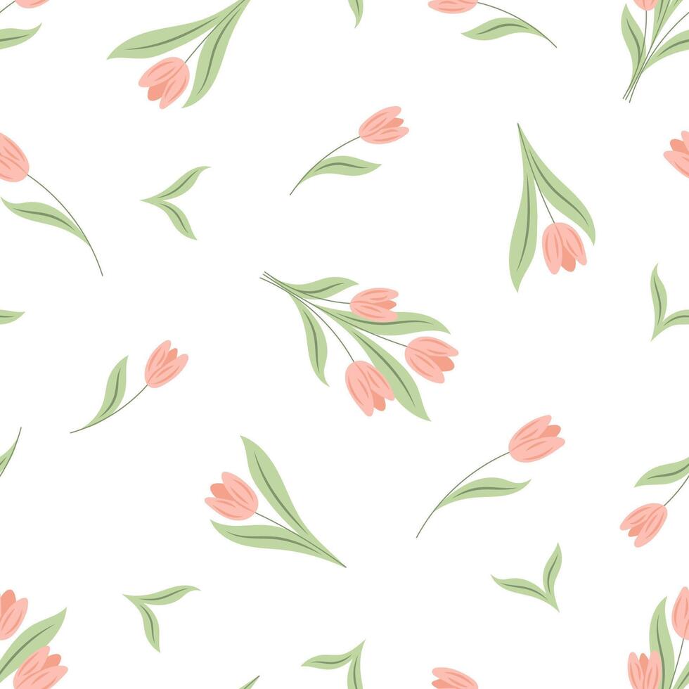 spring seamless pattern on white background pink tulips vector