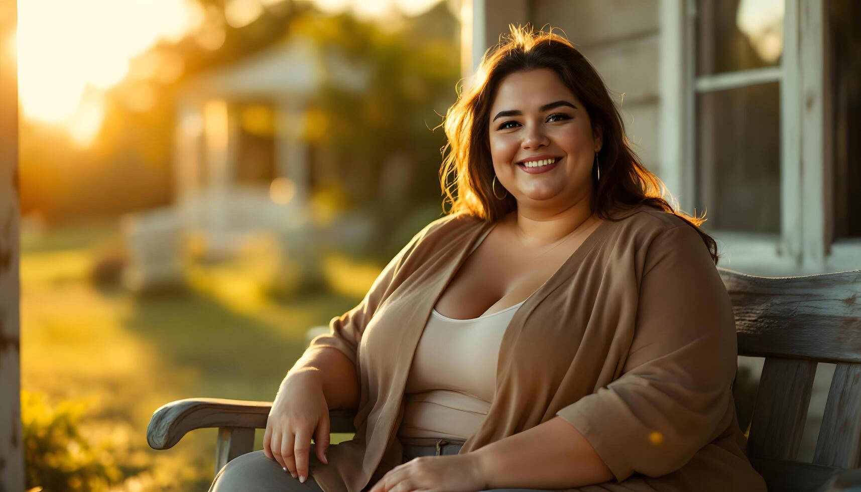 A plus-size woman with a warm smile, embodying self-love and confidence - perfect for lifestyle blogs and body positivity campaigns. Generated by AI photo