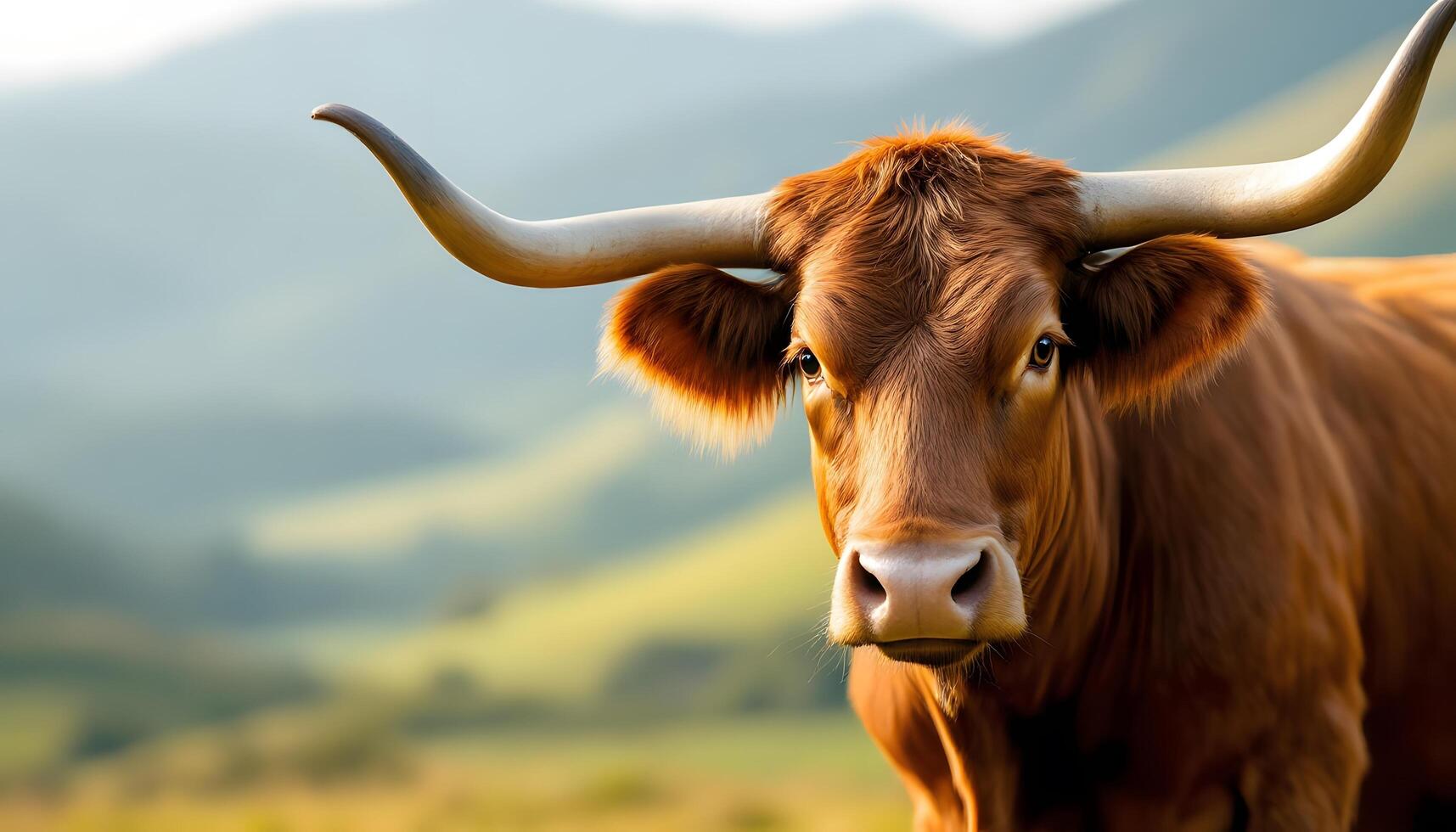 A detailed close-up of a longhorn cow, showcasing its strength and grace - signifies resilience and nature's beauty - ideal for agricultural themes and wildlife publications Generated by AI photo