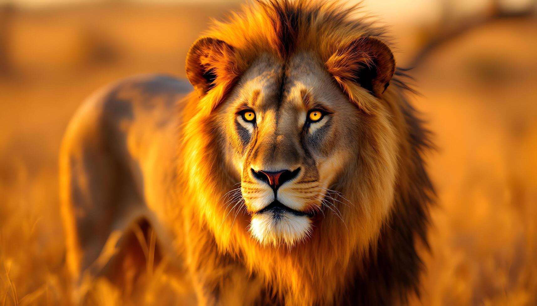 A powerful male lion with a majestic mane, symbolizing strength and royalty, suitable for wildlife documentaries and conservation campaigns Generated by AI photo