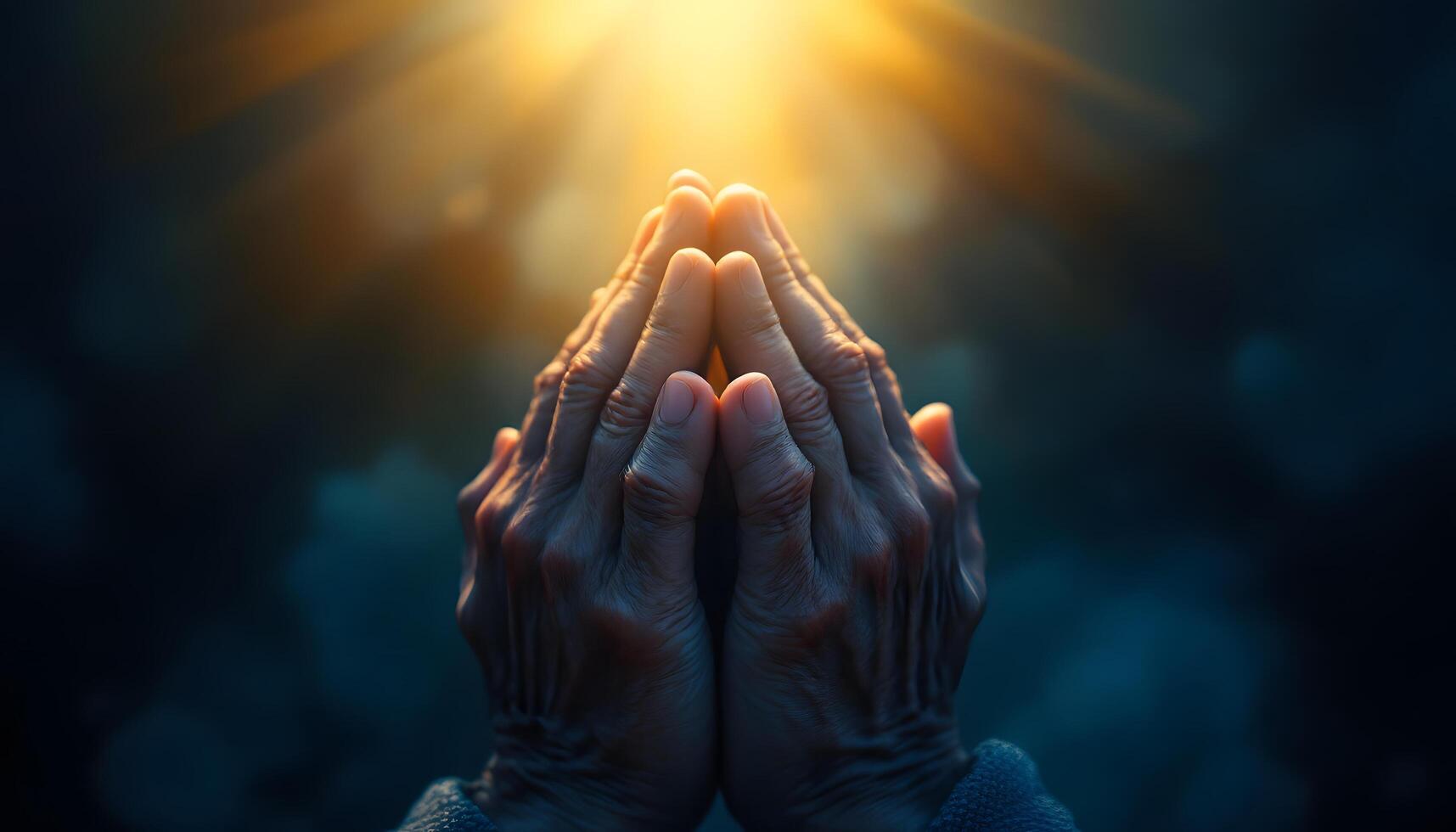 Clasped hands bathed in divine light, symbolizing hope and faith in a hyperrealistic digital painting - Generated using AI photo
