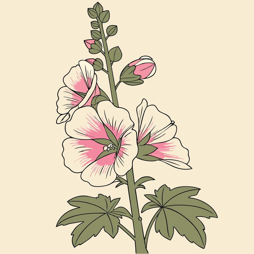 The illustration of hollyhock flower vector