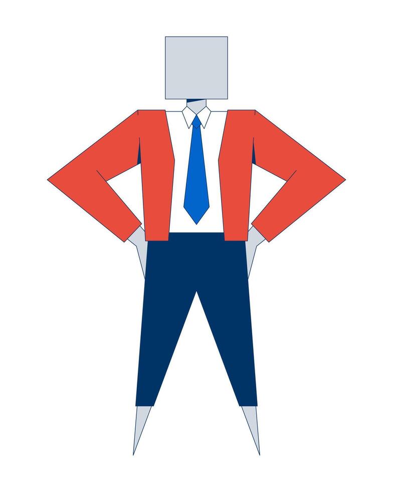 Stylized businessman with square head in jacket and tie 2D cartoon character. Professional business person figure isolated personage flat on white background. Spot illustration colorful vector
