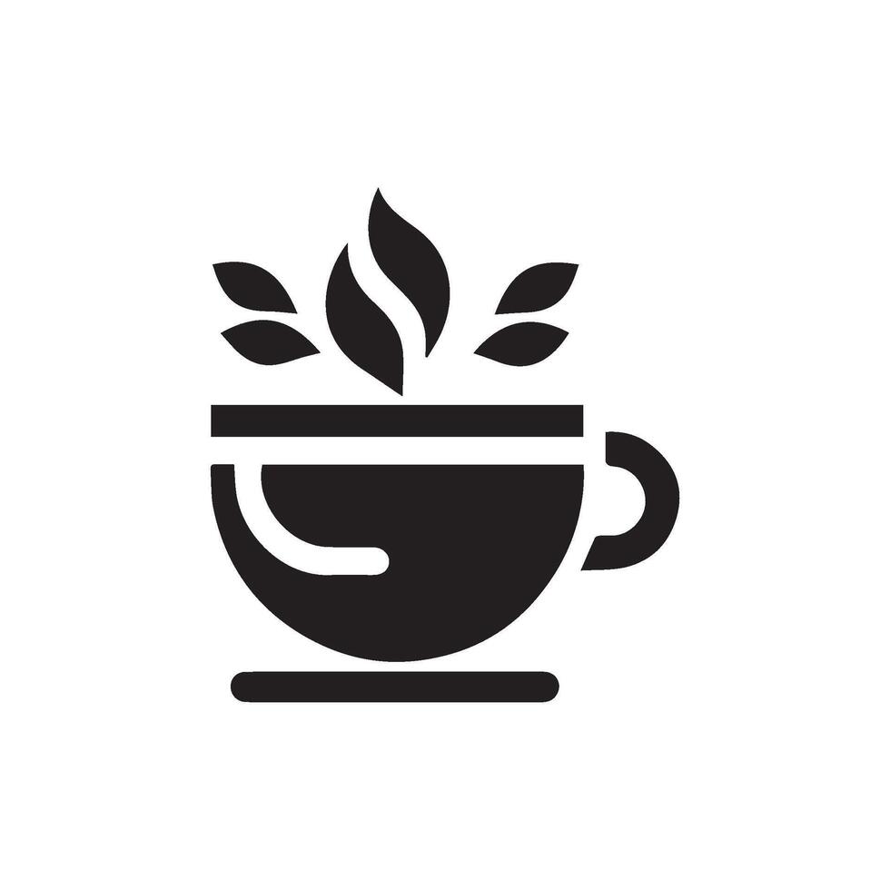 coffee cup icon with leaves on top of it vector