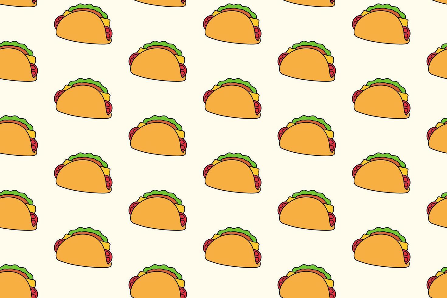 taco with tomato, lettuce, meat colorful pattern on cream background. doodle taco mexican tasty food object symbol seamless pattern background. funny taco food seamless pattern for decor, merchandise vector