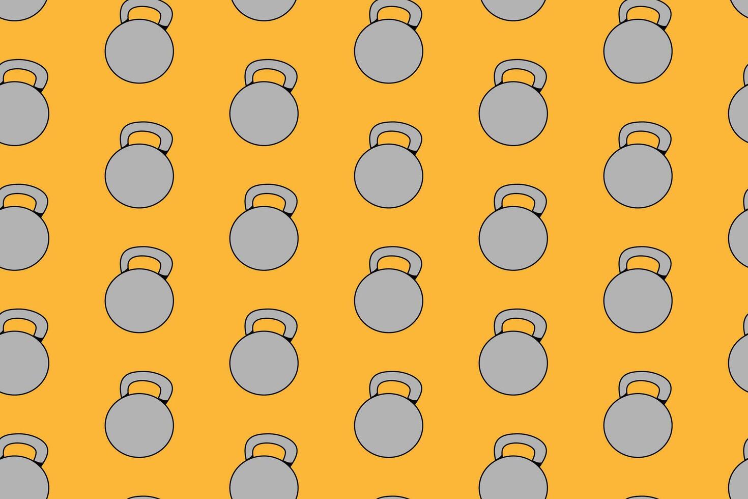 kettlebell fitness gym colorful pattern on yellow background. doodle kettlebell barbell object symbol seamless pattern background. kettlebell seamless pattern for fitness gym decor and merchandise vector