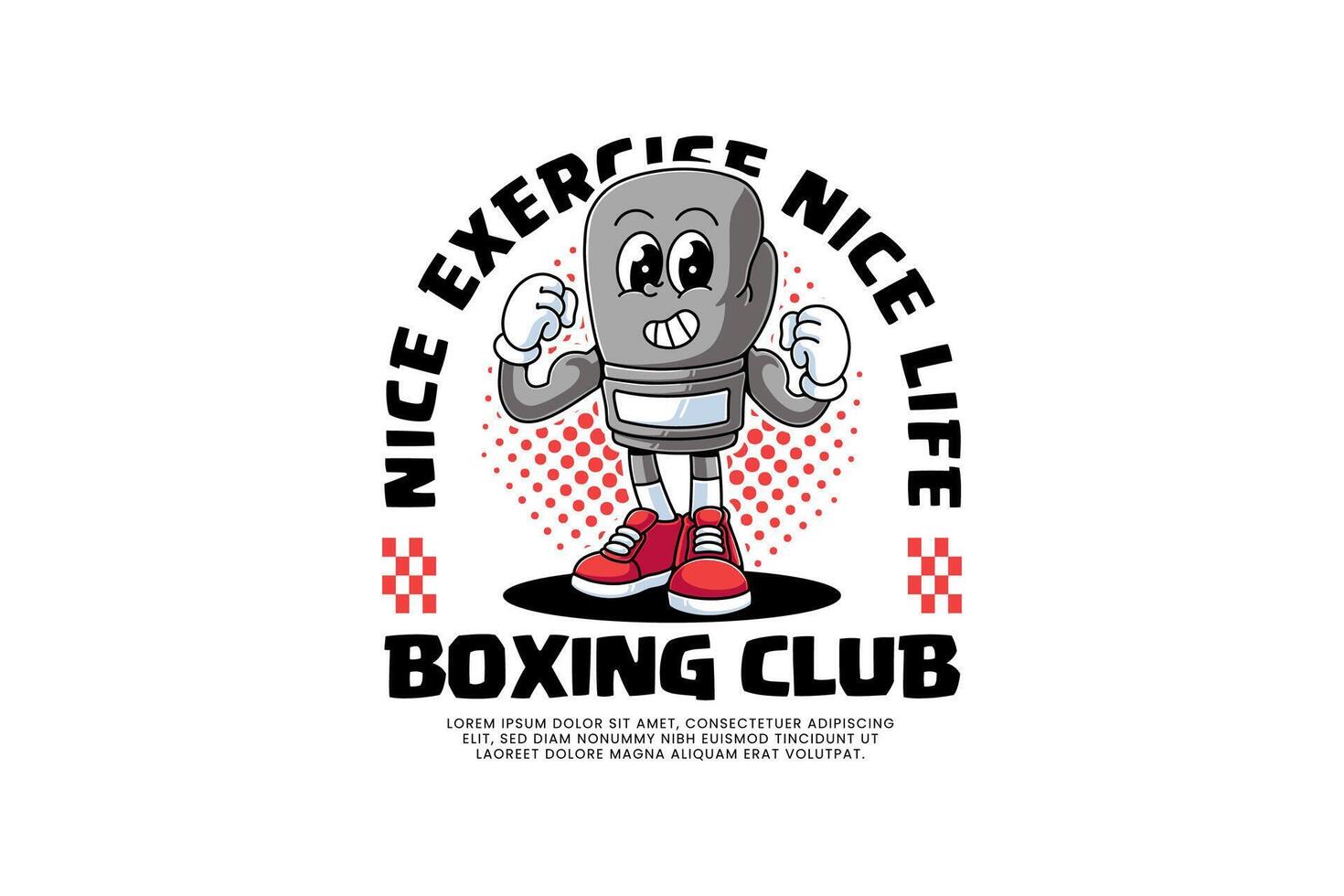 boxing glove mitt cartoon character mascot illustration with standing pose and showing both arm muscles for boxing training fighter sport club mascots and merchandise vector