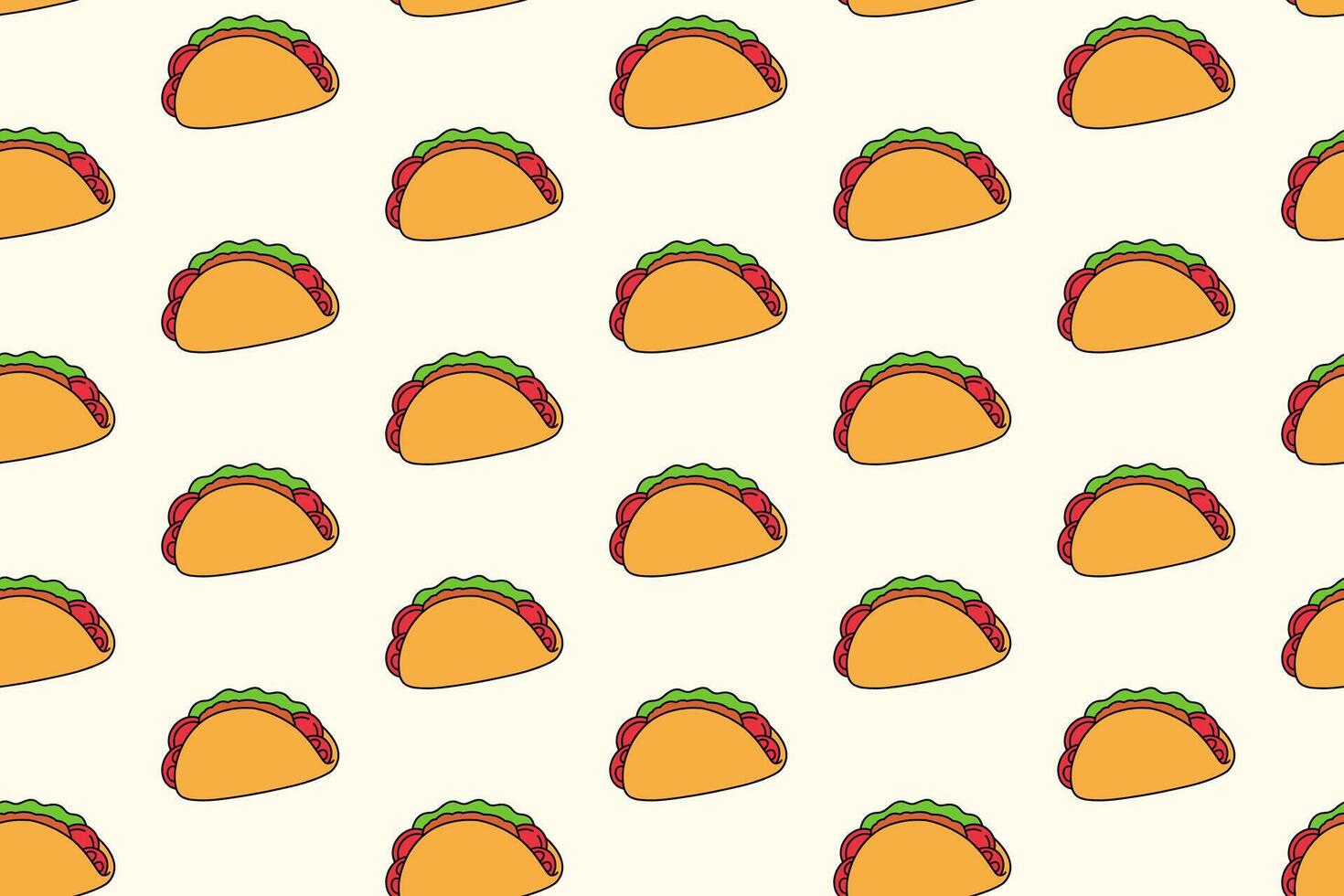 taco mexican tasty food colorful pattern on cream background. doodle taco with tomato, lettuce, meat object symbol seamless pattern background. funny taco food seamless pattern for decor, merchandise vector