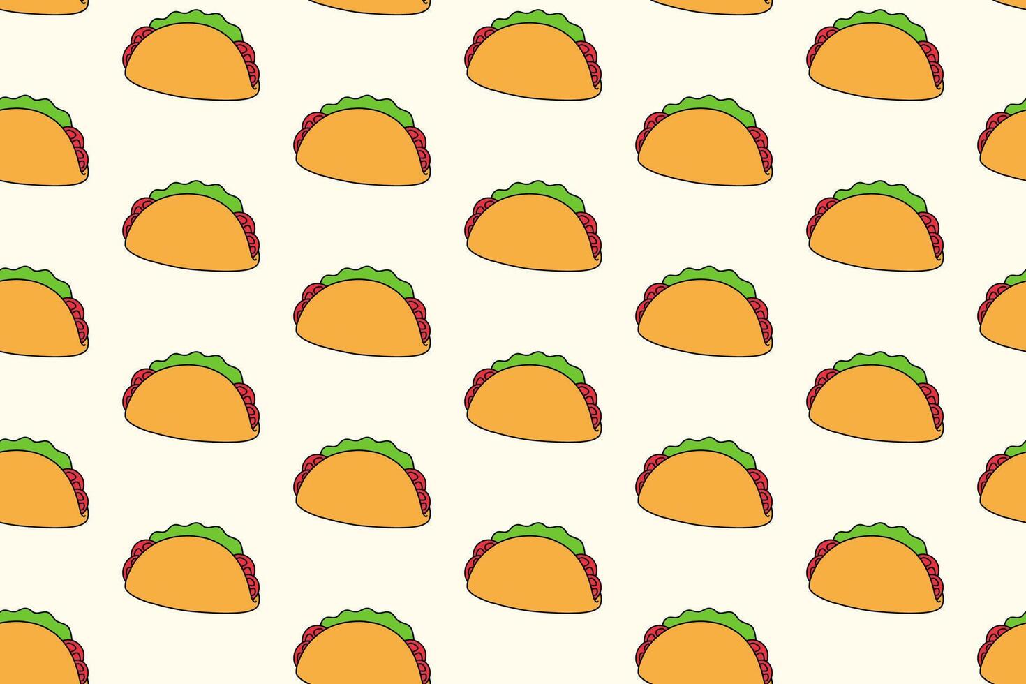 taco with tomato, lettuce, salad colorful pattern on cream background. doodle taco mexican tasty food object symbol seamless pattern background. funny taco food seamless pattern for decor, merchandise vector