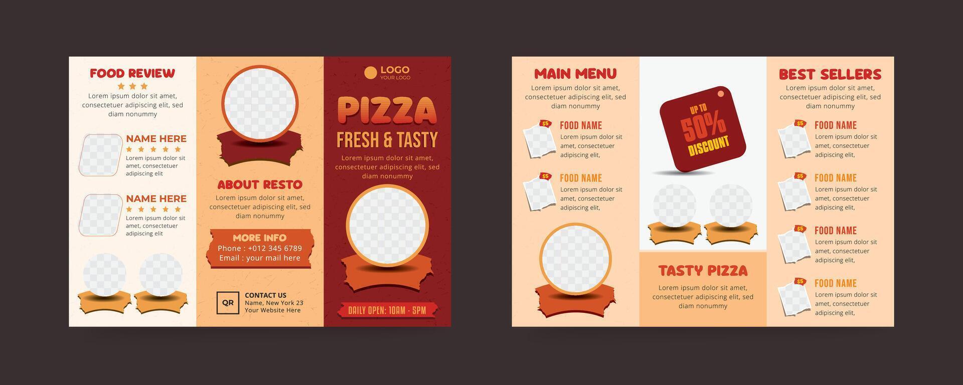Pizza trifold brochure menu template vector