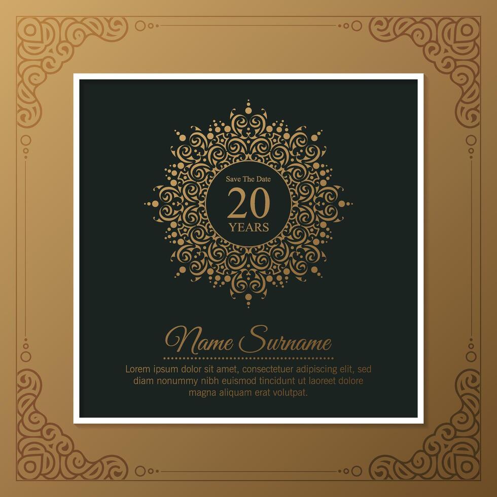 Luxury dark and gold birthday invitation template with frame design vector
