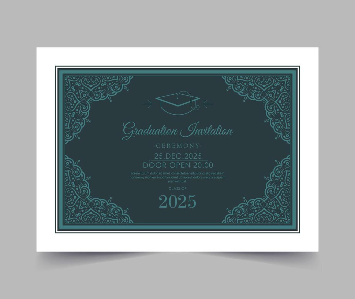 graduation invitation with ornament template with frame design vector