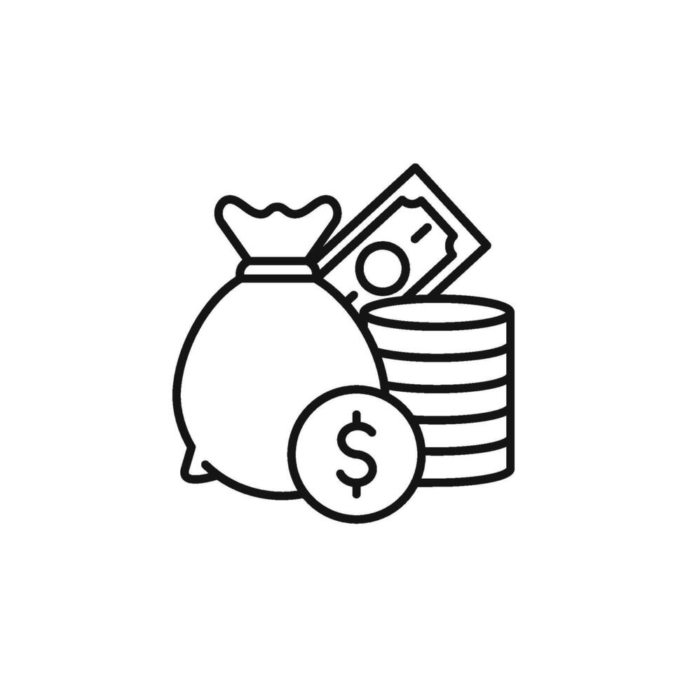 This collection includes thin line icons representing key finance concepts like money management, savings, loans, cash handling, and budgeting for improved visual communication and understanding vector