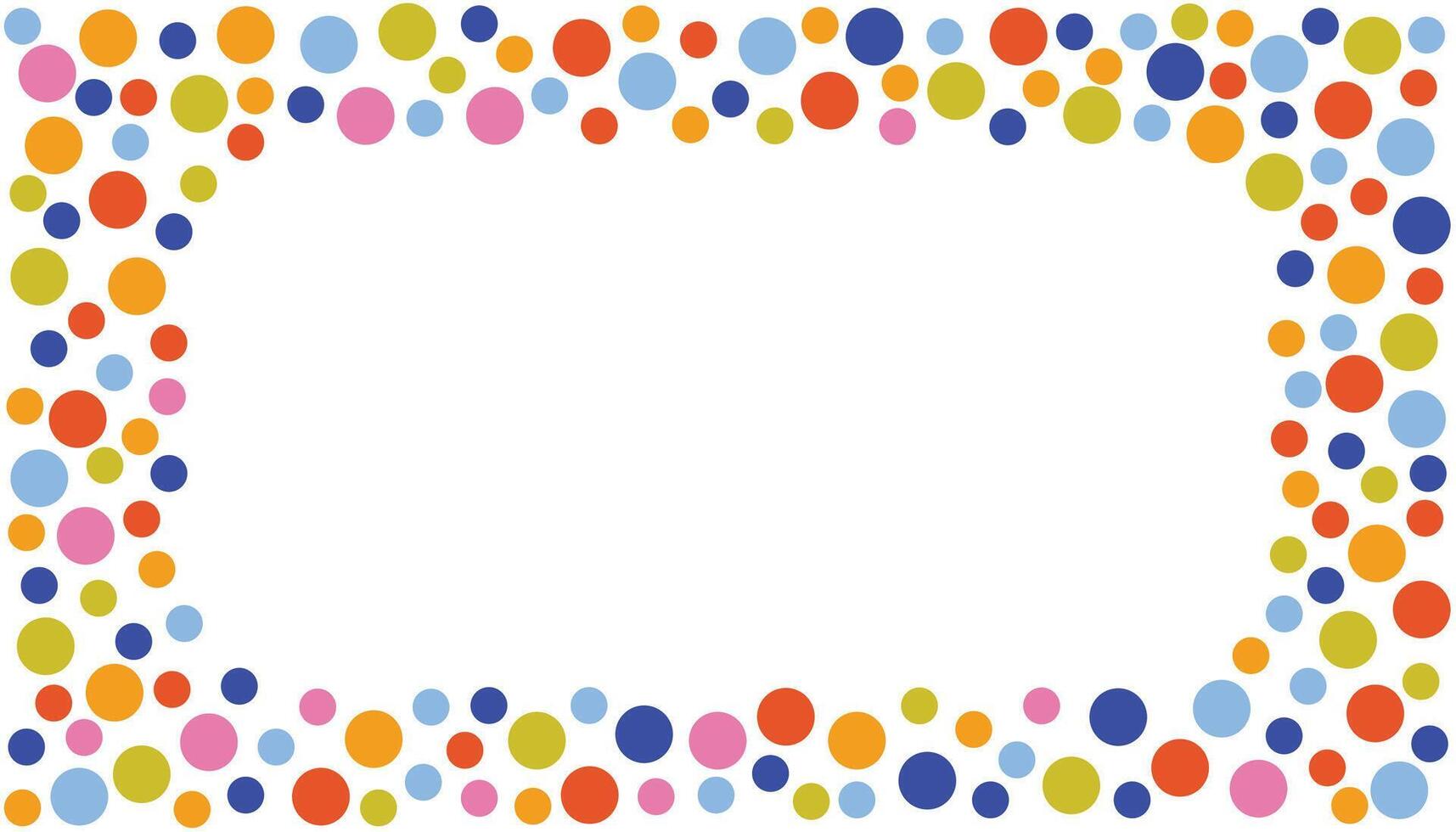 Abstract colorful confetti frame. Cutte border with small circles. Festive poster background. vector