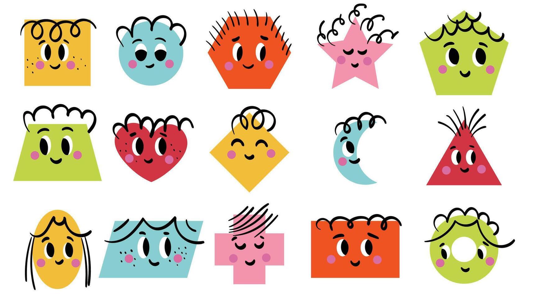 Funny shapes educational material for preschool kids. Hand drawn trendy collection for kids isolated on white background. vector
