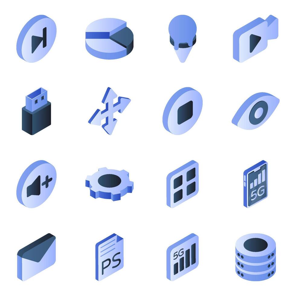 Set of Stationery and Medical Flat Isometric Icons vector