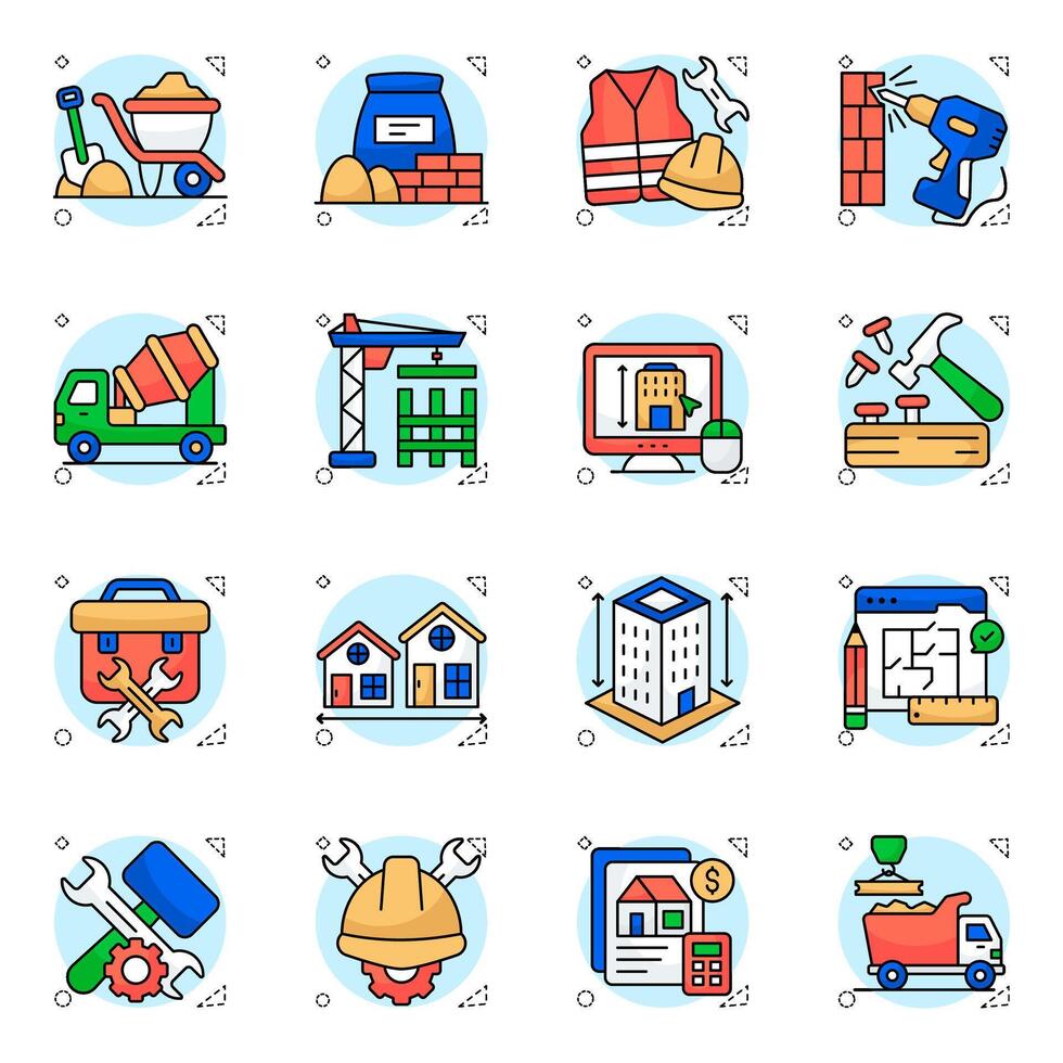 Set of Construction, Erection and Establishment Flat Icons vector