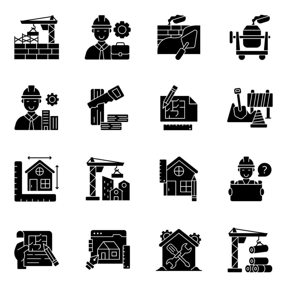 Set of Construction Solid Icons vector
