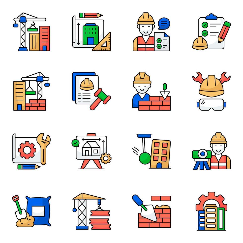 Set of Construction and Designing Flat Icons vector