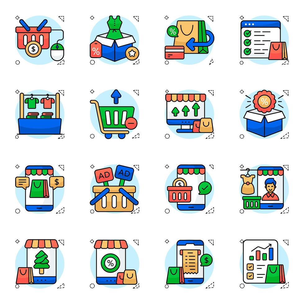 Pack of Web Shopping Flat Icon vector