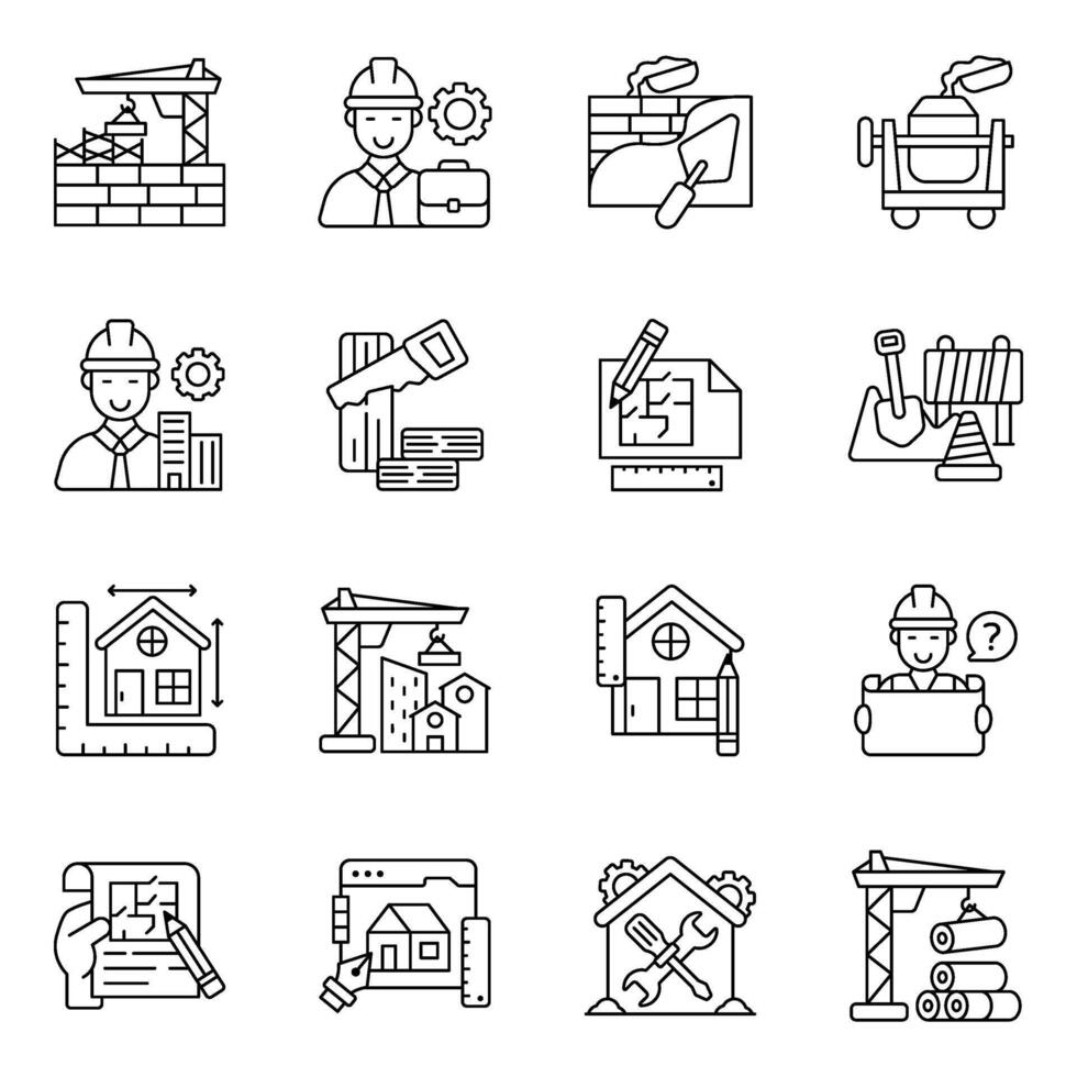 Set of Construction Equipment Linear Icons vector