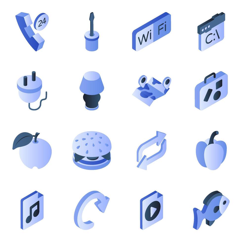 Set of Miscellaneous Flat Isometric Icons vector