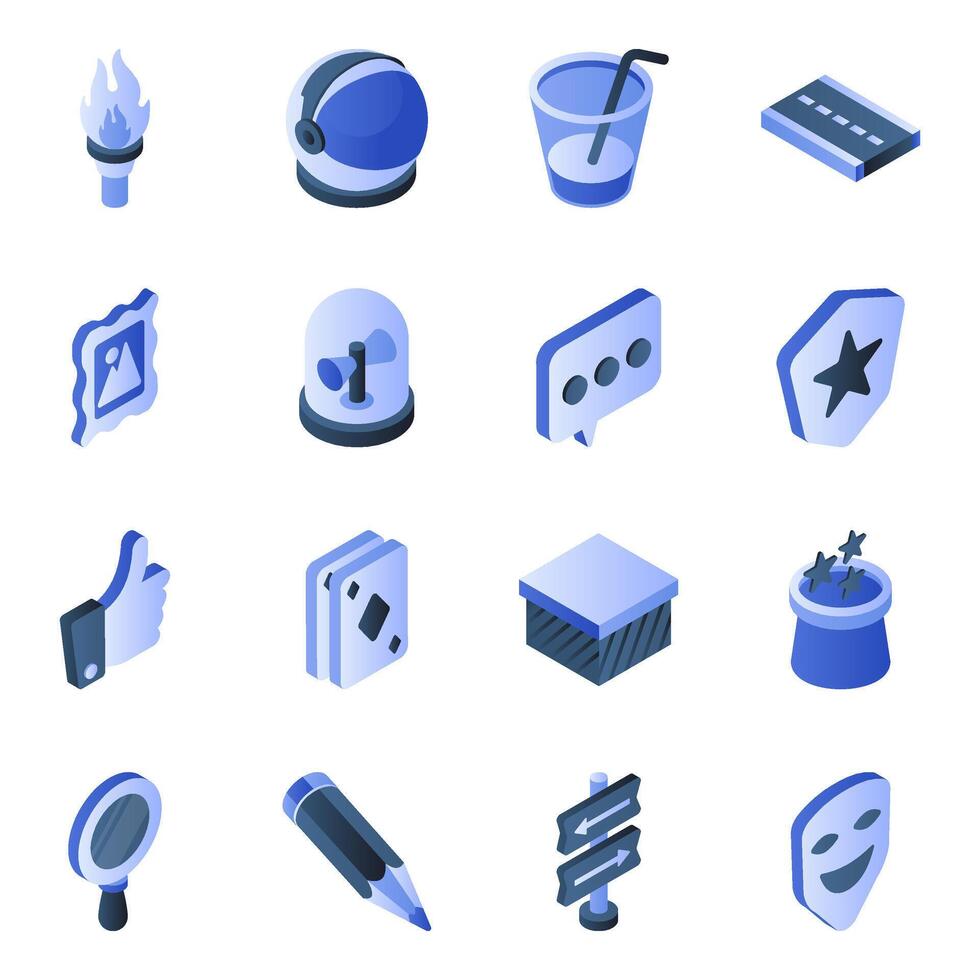 Set of Different Flat Isometric Icons vector