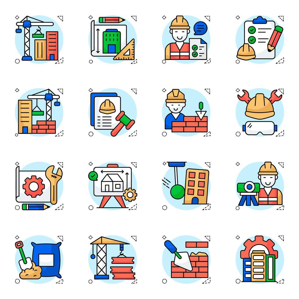 Set of Construction and Labor Flat Icons vector