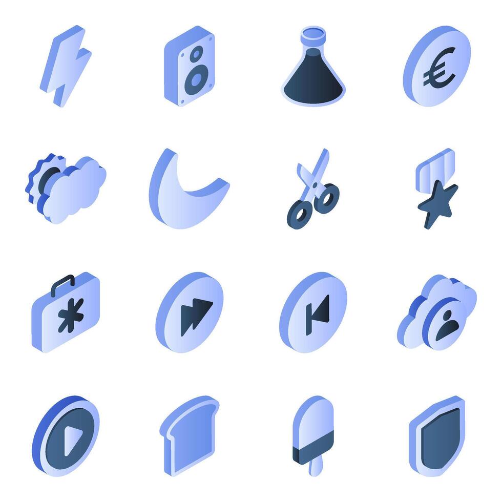 Set of Cloud and Data Flat Isometric Icons vector