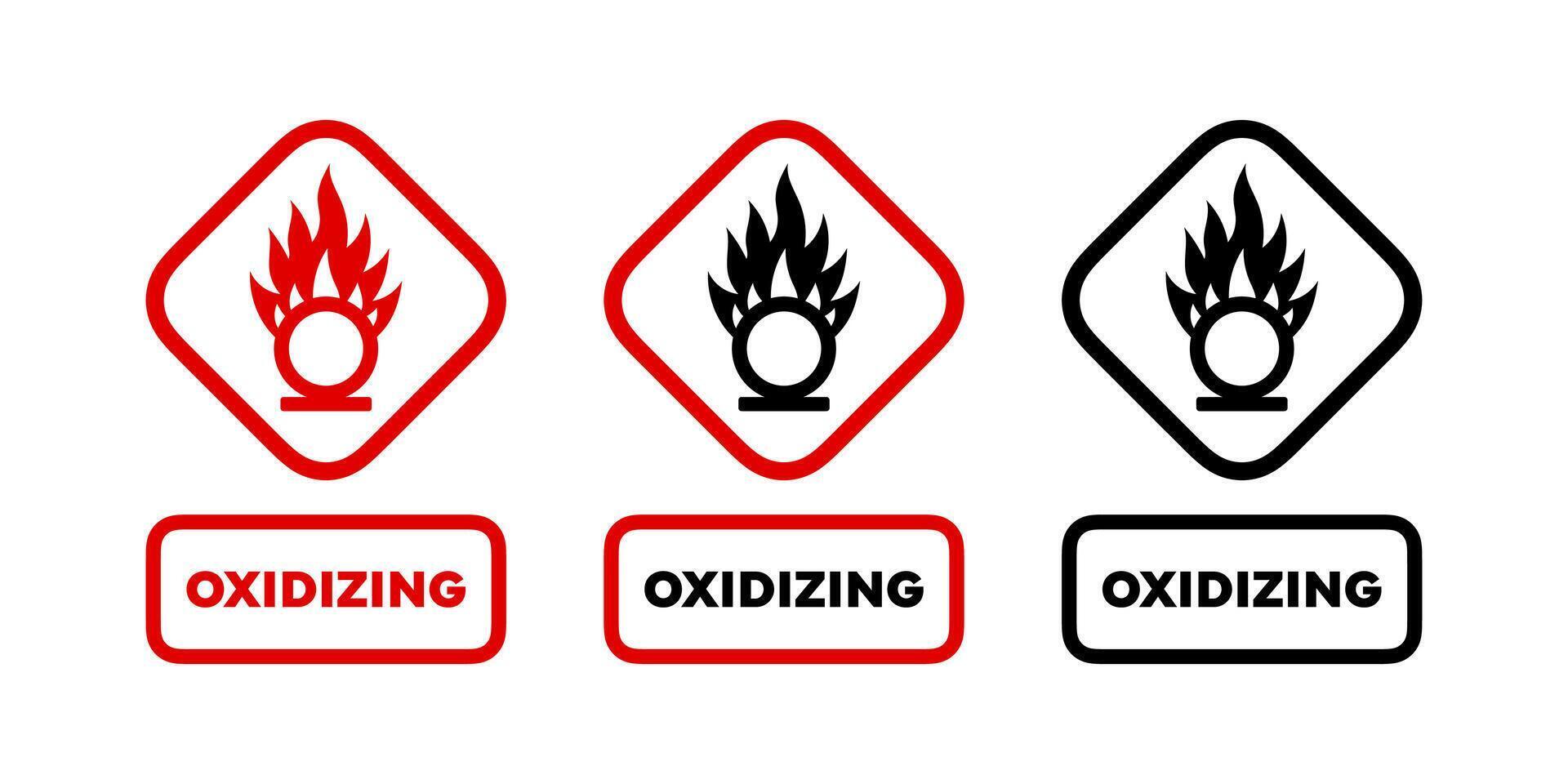 Fire hazard signs. Oxidizing agent signs vector