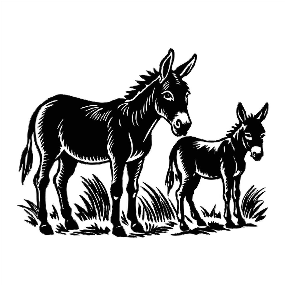 Silhouette of a mother donkey and her vector