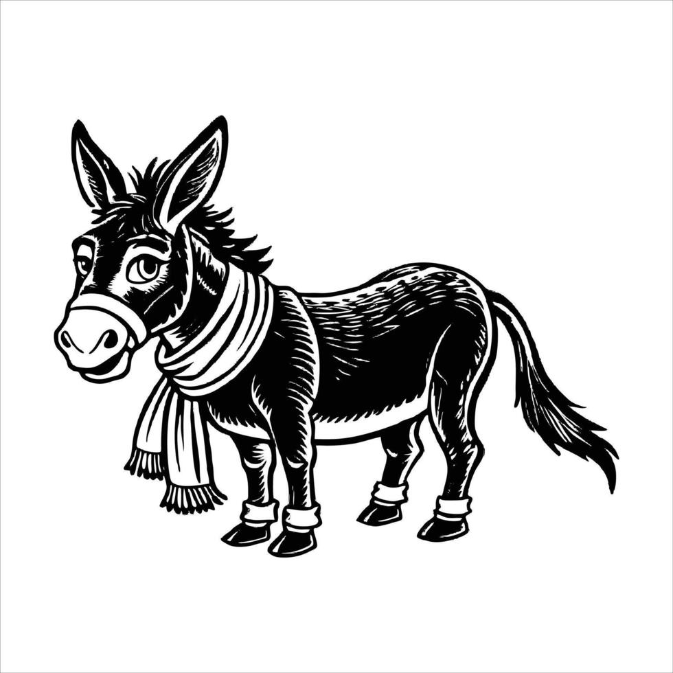 a cartoon donkey with a scarf around its neck giv vector