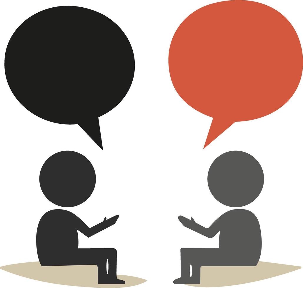 Minimalistic icon illustration of two people having conversation, symbolizing communication, dialogue, discussion vector
