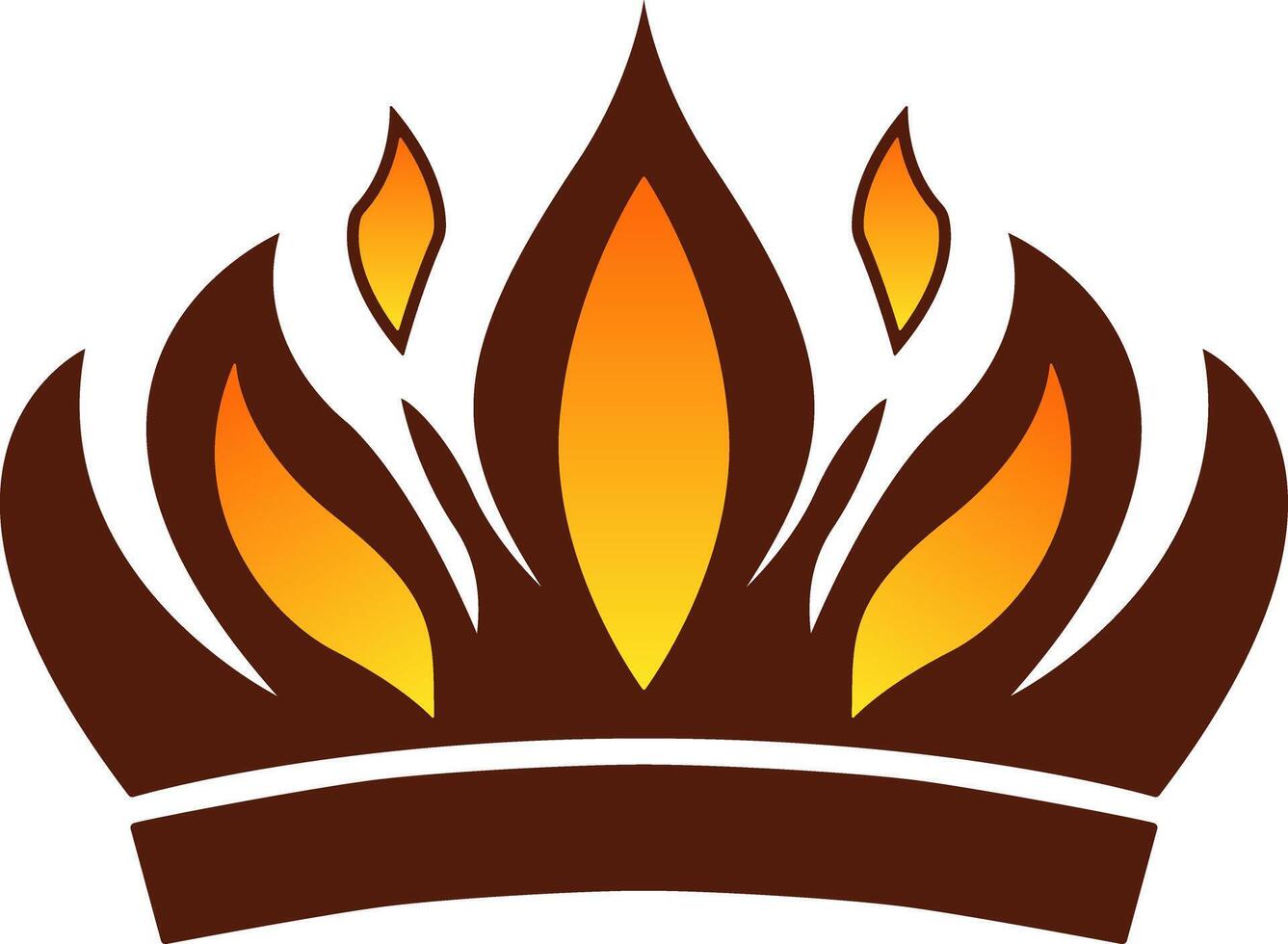 Fiery crown logo with flame-like shapes in orange and brown, power, passion, energy in bold artistic design vector
