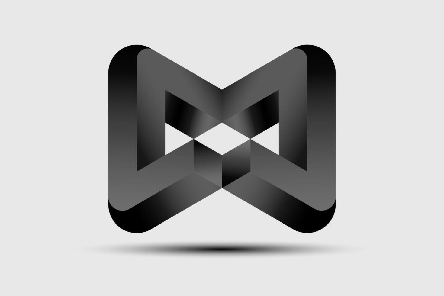 Black geometric logo design 3D element template. Modern twisted letter M icon. Company Theme, Construction, Technology, Infographics isolated on white background vector