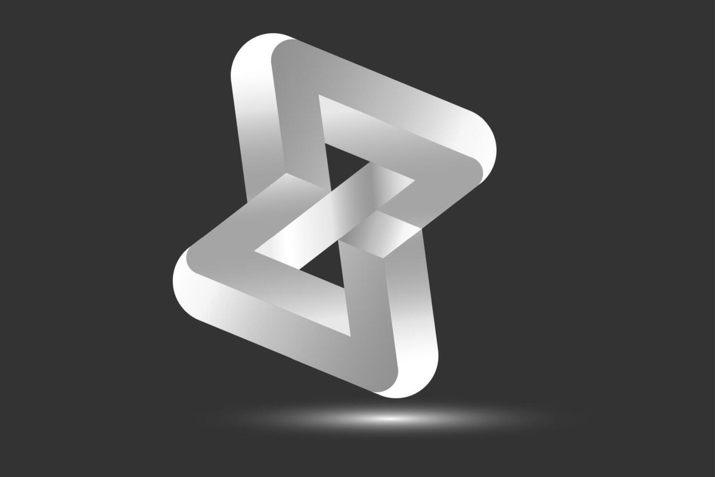 White geometric shape logo design 3D element template. Modern twisted number 8 icon. Impossible shape. Neon style. Company Theme, Construction, Technology, isolated on black background vector