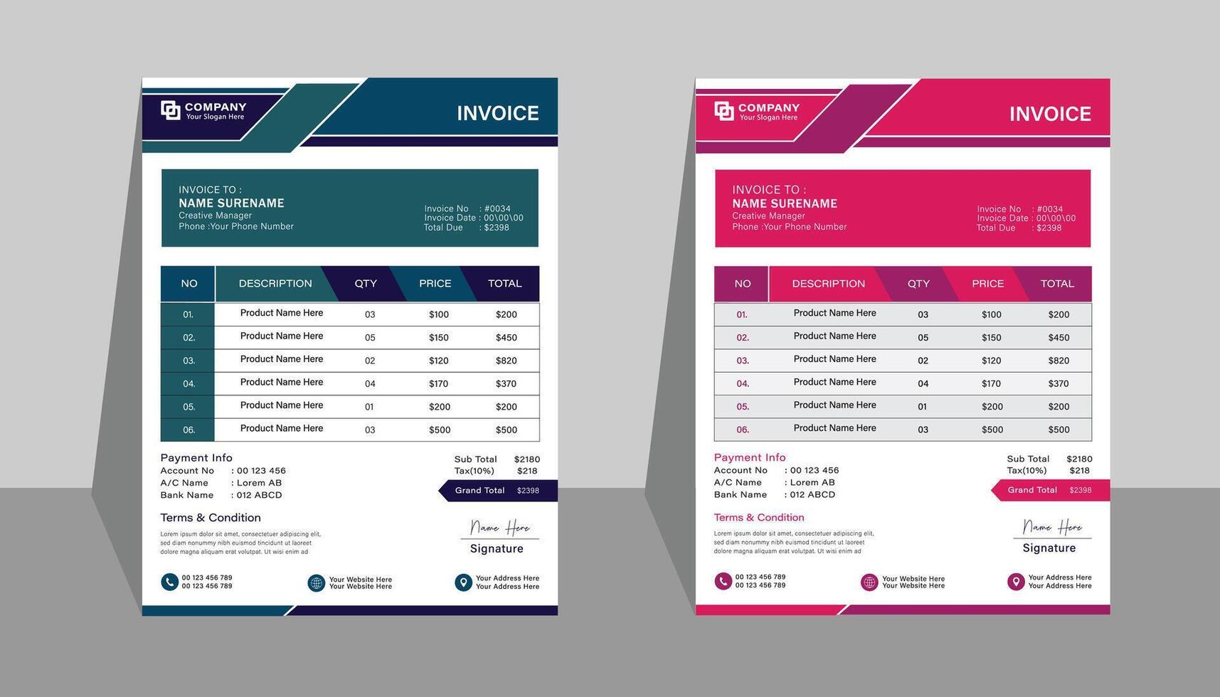 Modern business invoice templates set vector