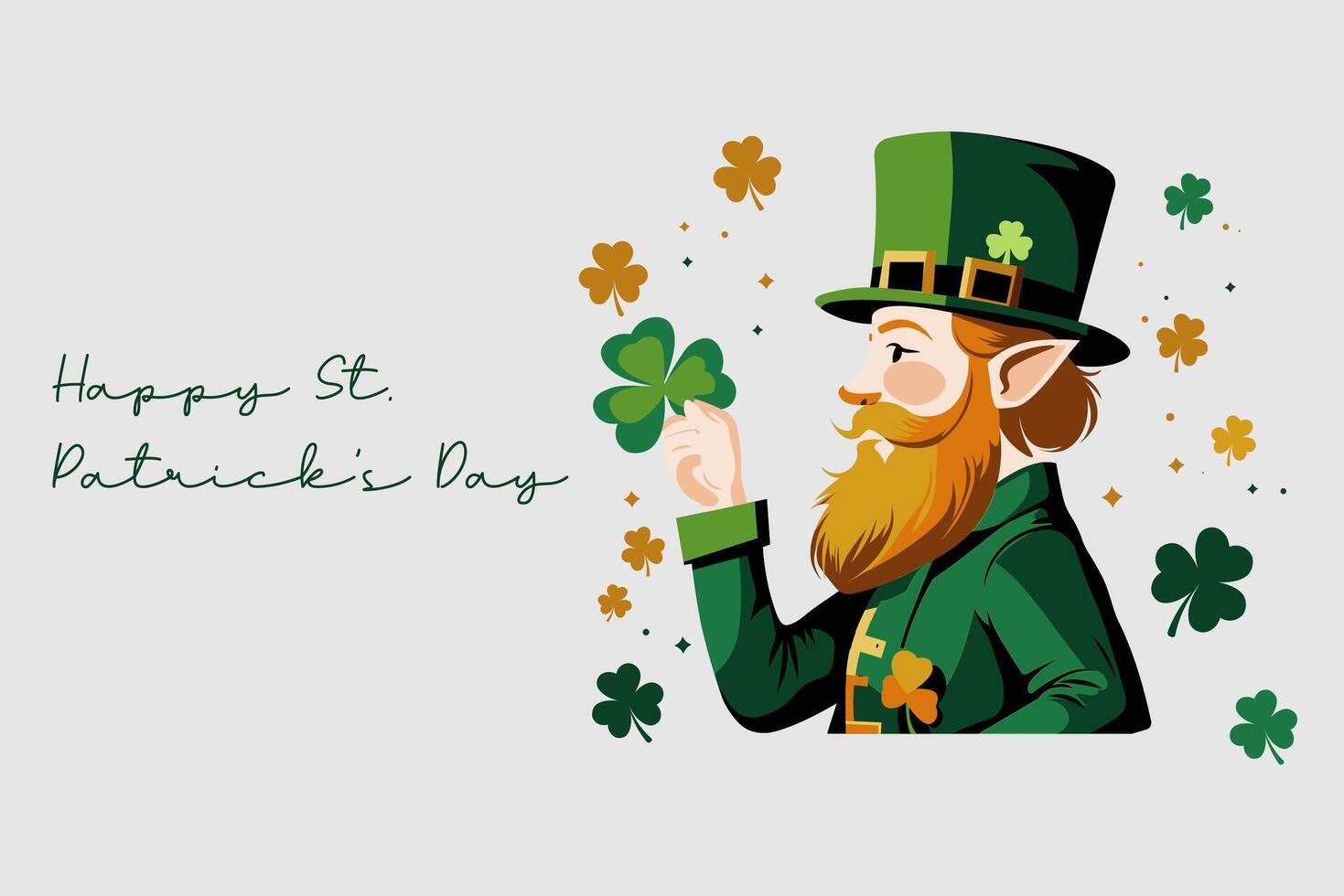 Happy St Patrick's Day with Leprechaun Hold a Shamrock in Flat Cartoon Background Design vector
