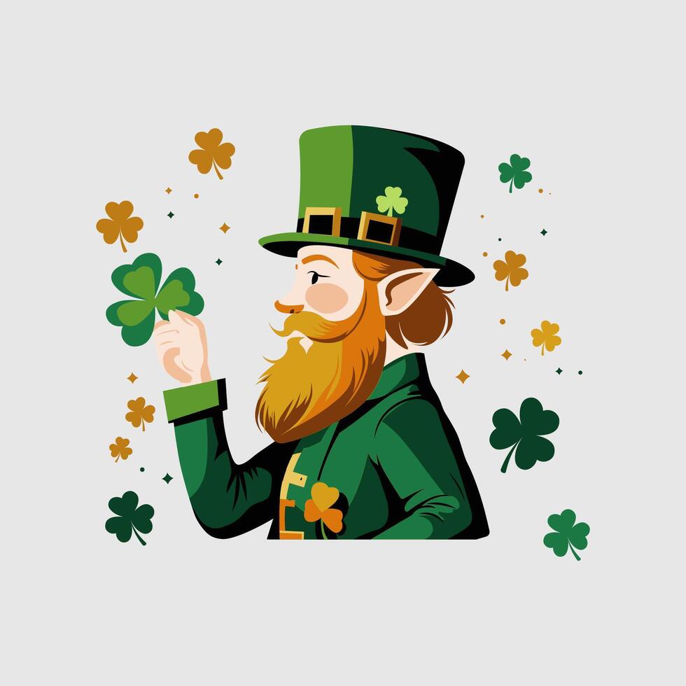 Leprechaun cartoon with Clover symbol of luck to Celebrate Saint Patrick, Irish. vector