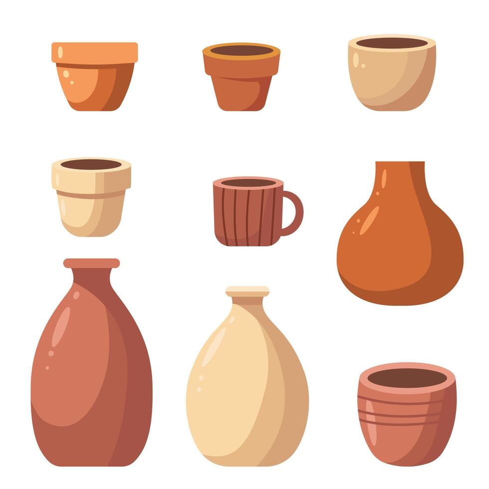 Set of flower pots, vases and flowerpots. vector