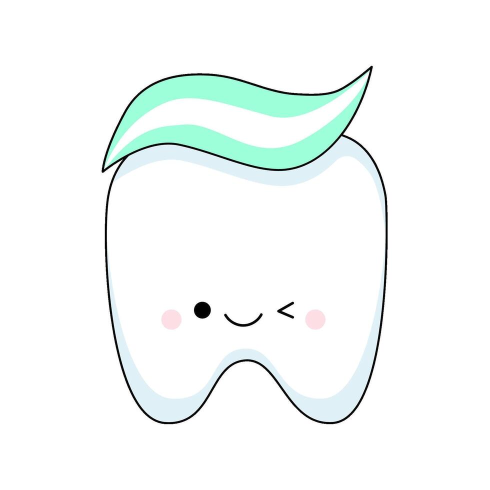 Kawaii tooth with toothpaste. A cute childish character. The concept of dental care vector
