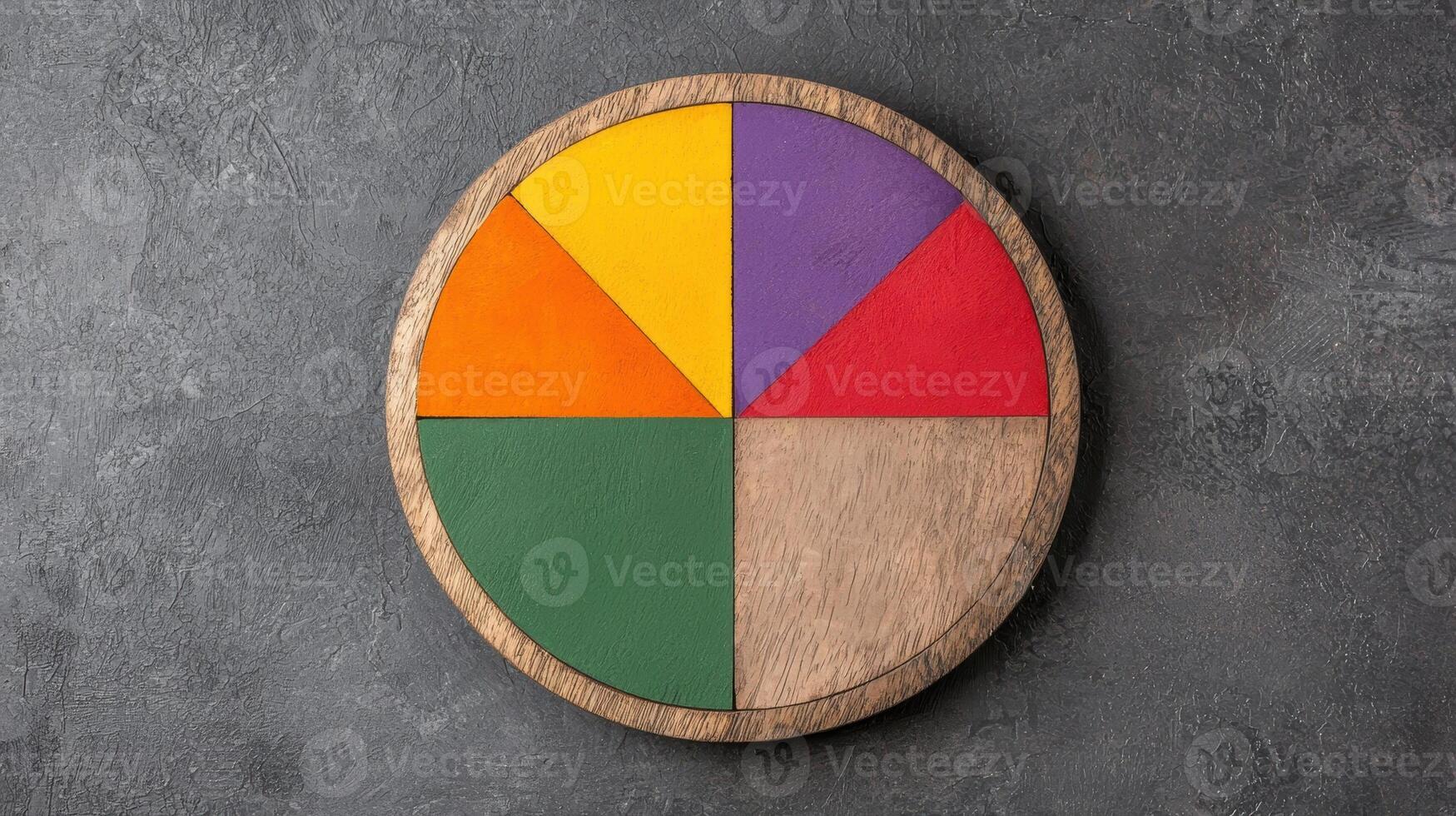 Wooden circle divided into six colorful segments photo