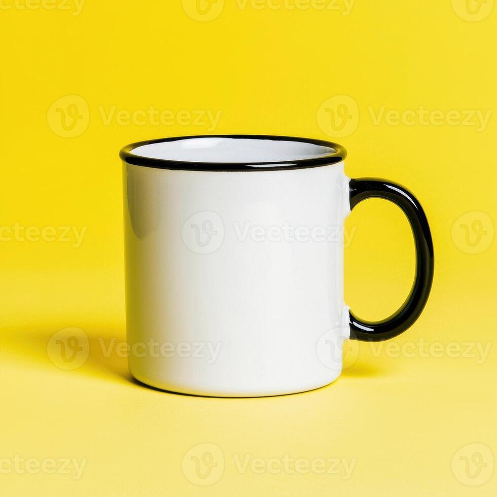 White mug on yellow background. photo